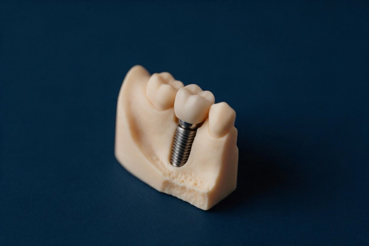Modelo dental de un implante con su corona